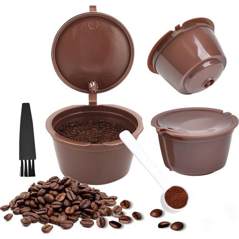 filtri per caffè riutilizzabili, capsule di caffè ricaricabili, compatibili con macchine Nescafé Dolce Gusto con 1 cucchiaino da caffè e 1 spazzola per la pulizia - Marrone