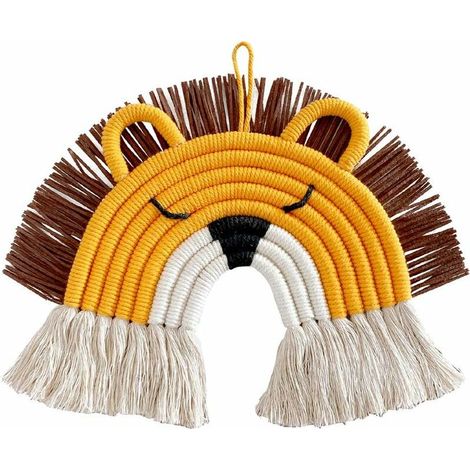 royaluxe- Cerf Lion Décoration Murale À La Main Tissage Ornement Moderne Décoration De La Maison Accessoires Pendentif Suspendu pour Fête Baby Shower Chambre Pépinière Bébé Chambres D'enfants (Lion)