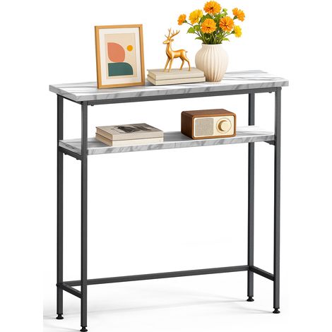VOUNOT® Mesa de Consola Recibidor 2 Niveles Mesa Auxiliar de Entrada con 2 Estantes Estilo Industrial 80x24x80 cm, Blanco