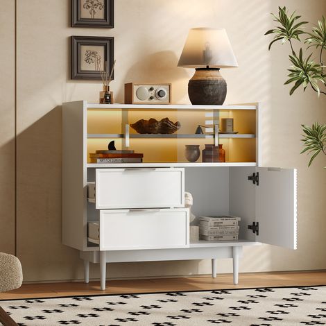 Mobile contenitore 80x40x120 cm bianco in MDF con ante scorrevoli in vetro e LED regolabile (1/5)