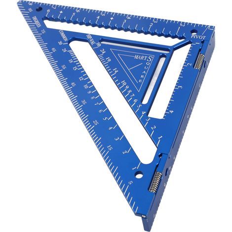 Équerre de charpente et menuisier en alliage d'aluminium avec bloc de guidage règle triangulaire protracteur bleue pour menuiserie (1/5)