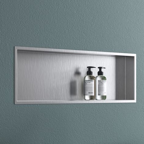 doporro Nicchia Doccia da Incasso Mensola da Parete per Bagno Ripiano Integrato Porta Shampoo 30x90x8.3 cm Argento