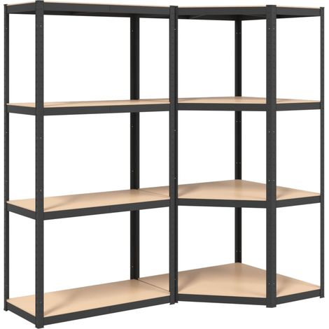 Set di 2 ripiani per mobili contenitori a 4 livelli in acciaio e legno ingegnerizzato antracite 020045747