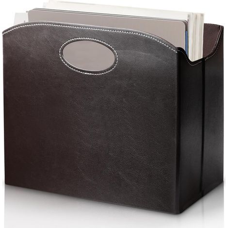 Porte-revues moderne en cuir avec poignée, porte-revues en cuir avec compartiments, panier pliable pour magazines pour maison, bureau, salon (1/5)