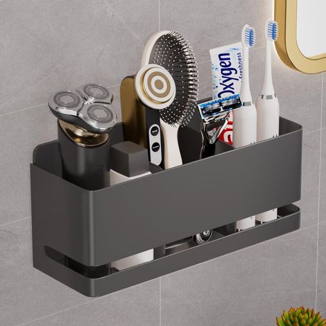 Porte-brosse à dent électrique en aluminium - Porte-brosse à dent mural pour salle de bain - Gris (gris, 3 compartiments)