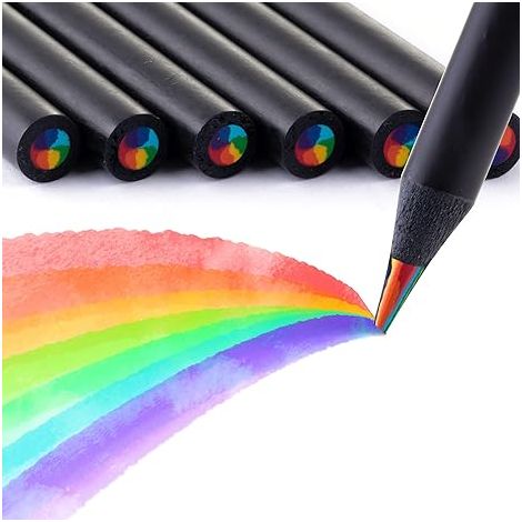 Crayon noir en bois aux couleurs de l'arc-en-ciel, crayon à la mine de crayons arc-en-ciel. (1/5)