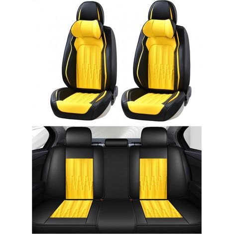 Komplettes Universal-Set Sitzbezüge für Autos – Luxus-Kunstleder in Schwarz und Gelb FLZ.TAP883