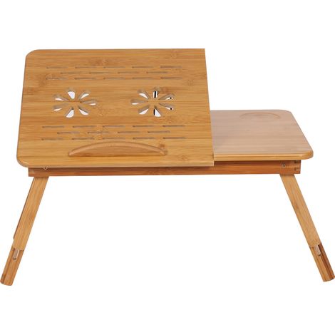 Étagère réglable en bambou (1 pièce), rangement de chevet, support pour ordinateur portable, plateau de lecture portable (1/5)