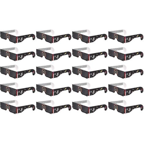 Packung mit 20 Sonnenfinsternisbrillen mit schädlichen Lichtfiltern, Papierrahmen, zertifiziert nach ISO 12312-2. Optimaler Augenschutz vor schädlichem Licht. (1/5)