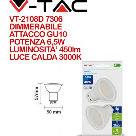 LED FARETTO - 6.5W GU10 PLASTICA BIANCA CON LENTE BIANCO CALDO DIMMERABILE 2PZ./BLISTER 3000K            - Luce CALDA (1/3)