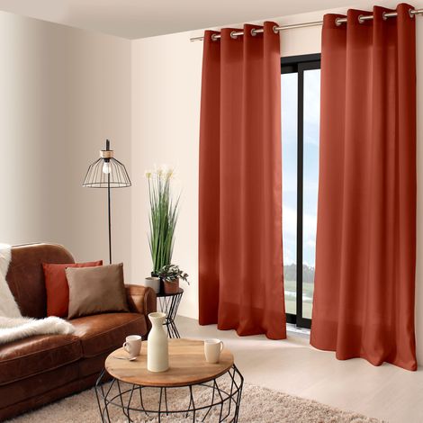 Homemaison – Rideau occultant 140x240 cm en bachette polyester 120 g/m² – 8 oeillets métal chromé – Couleur terre cuite