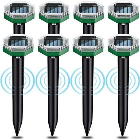 Confezione da 8 repellenti solari a ultrasuoni per talpe, impermeabili IP65, utilizzabili in giardini, terrazze e prati per allontanare le talpe. (1/4)