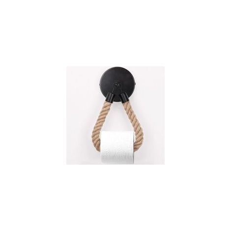 Porte-Papier Toilette,Porte-Serviette en Corde de Chanvre pour Salle de Bain et Cuisine Porte-Papier Salle de Bain Support de Rouleau de Serviette Toilette (Black) (1/5)