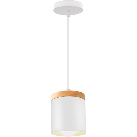 Lampe à suspension Design Bois Métal vintage, plafonnier abat  jour industriel pour salle à manger cuisine salon Bureau, blanc (ne contient pas d'ampoule) (1/4)