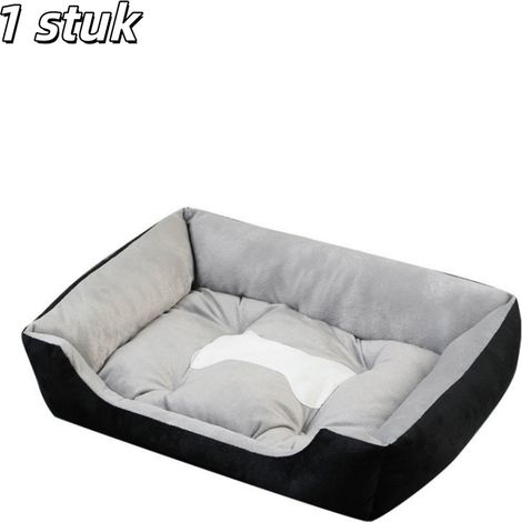 Panier pour chat et chien avec matelas intérieur lavable bords et fond antidérapants 70 x 50 x 15 cm pour animaux de taille moyenne couleur noire (1/5)