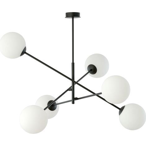 Lampadario 6 Luci Yama In Acciao Nero Con Bracci Regolabili E Vetro Opale (1/5)
