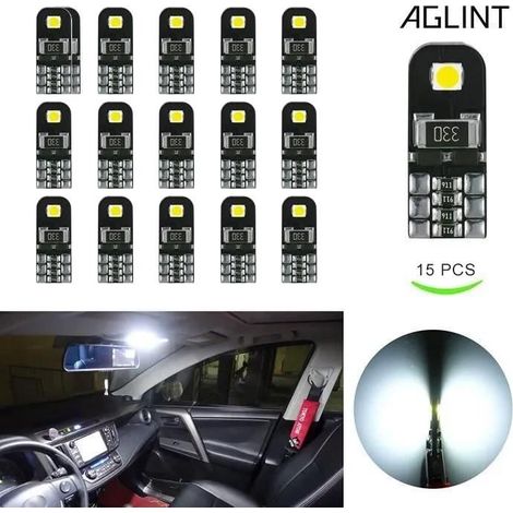 KLVGTIFS PU15X Ampoules T10 LED CANBUS Sans Erreur Voiture Lampe 12V Blanc T10 W5W 2825 Intérieur De Voiture Lumière Dôme Feux (1/4)
