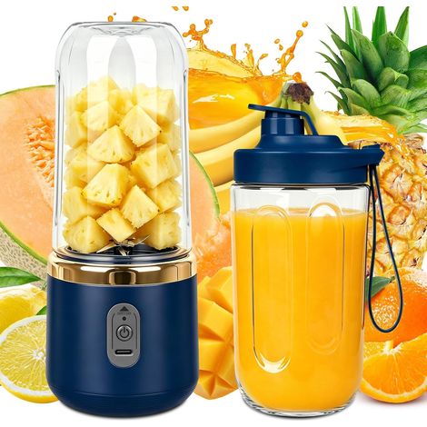 Mixeur Portable, Mélangeur Portable Smoothie Maker, 400ML Mini Blender Smoothi, Rechargeable USB Blender Smoothie Portabl Avec 6 Lames Pour Cuisine Bureau Voyage Salle De Sport (Bleu) (1/5)