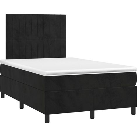 Estructura de cama LED con cabecero con somier colchón 120 x 200 cm tela de terciopelo negro TDL0209277