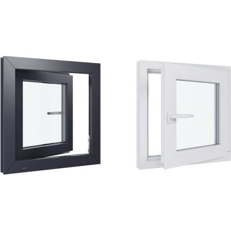Finestra in PVC - Triplo vetro - Bicolore - Bianco e grigio - 600 mmx600 mm cm