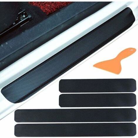 4pcs Autocollant en Carbone 4D Film Adhésif pour Protection Seuil Porte de Voiture Auto Universel Noir (1/5)