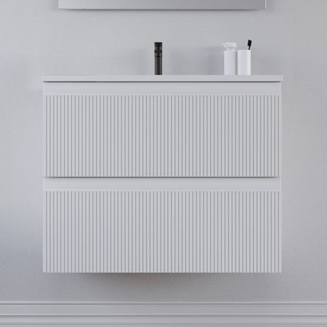 Meuble de salle de bain 60cm avec plan simple vasque - sans miroir - 2 tiroirs - blanc - RIBERA (1/5)