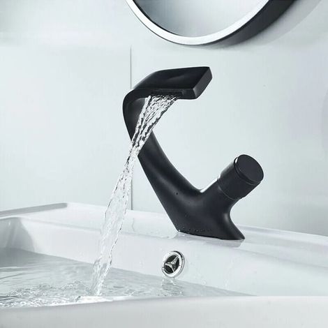 MUMU Bathroom Waterfall Sink Faucet, Single Handle Basin Mixer Tap