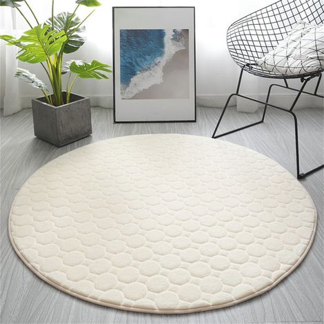 Tapis De Bain Ronde - Mousse Mémoire - Absorption Eau Rapide - Antidérapant - Doux Et Épais - Pour Salle De Bain Chambre Salon - 80 x 80 cm - Blanc (1/4)