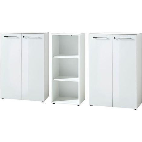 Aktenschrank & Regal Set MONTERO-01 weiß mit Glasfronten und Glasauflage BxHxT ca. 210x120x37cm (1/5)