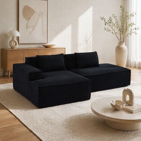 Divano 2 posti 235 cm in tessuto nero, compatto per soggiorno piccolo e ufficio CHICFURN (1/5)