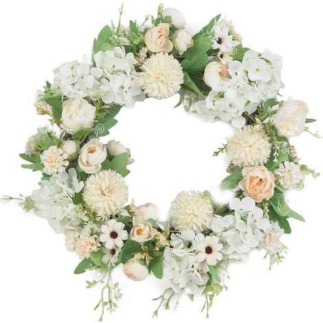 Couronne de porte d'entrée, diamètre extérieur de 40 cm, motif floral attrayant, idéale pour une fête à la maison (1/5)
