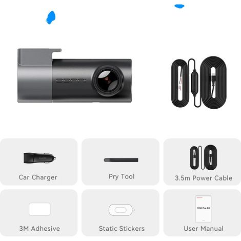Cámara para salpicadero, resolución 2K, tecnología de visión nocturna, MINIPro 2K n Hw, tarjeta SD de 64 GB. (1/2)