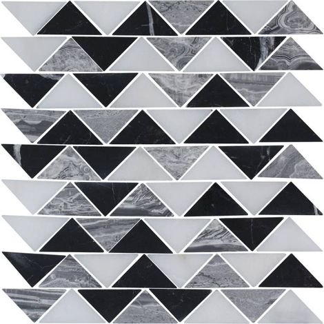 Mosaïque Marbre - Blanc / Noir / Gris - 30.4 x 30 cm - Triangle (1/2)