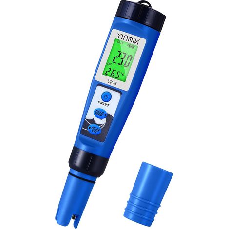 Testeur pH et Sel Piscine, Testeur Salinité PPT et pH Metre pour Piscine au Sel, Testeur TDS EC de Salinité pH 5 en 1 pour Aquarium, Eau Potable, Hydroponie, Eau Salée, SPA, Brassage (1/5)