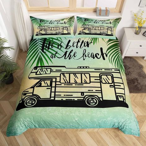 Bettwäsche-Set Wohnmobil 200x200 cm mit 2 Kissenbezügen 80x80 cm, Sommer Strand Design
