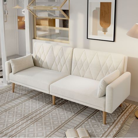 canapé 2 places convertible modulable velours beige OKMYHOME (1/5)