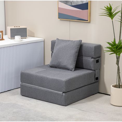 MODFU – Divano convertibile 2 in 1 70x174 cm in poliestere con letto a panca e cuscino rimovibile, portata 120 kg – Grigio scuro (1/5)