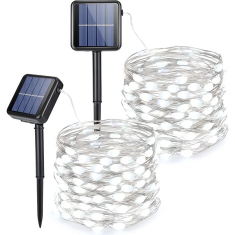 Guirlandes lumineuses solaires [Lot de 2] 9,75 m (32 pi) chacune, 100 LED, étanches, pour décoration extérieure (jardin, terrasse, arbres, mariage, fête, gazebo), guirlandes lumineuses solaires scinti (1/5)