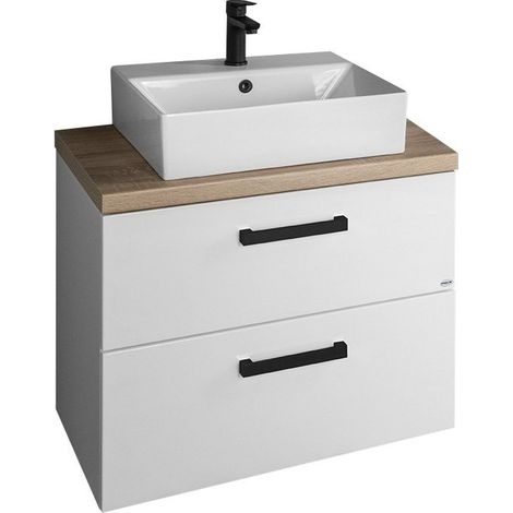 Aqualine Vega - Meuble avec lavabo, 72x42x61 cm, 2 tiroirs, blanc/chêne platine VG073-01