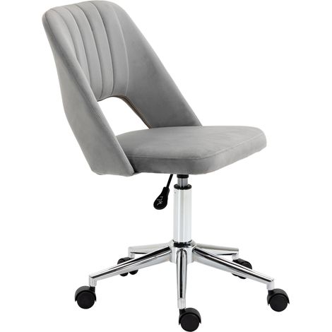 Chaise de bureau réglable avec roulettes réglable en hauteur avec roulettes pliable grise pour salon roulettes, pivotante 360°, forme festonnée, mousse, 79-91 (1/5)