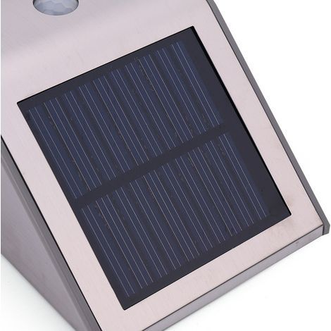 Solarleuchte für den Außenbereich mit Bewegungsmelder, wasserdicht, Edelstahl, zur Wandmontage. (1/4)