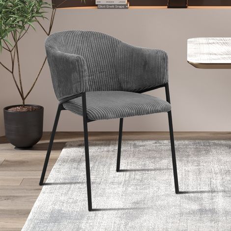 Lot de 2 chaises avec accoudoirs en velours côtelé gris anthracite HUGUES (1/5)