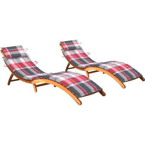 Lot de 2 Chaises longue Bain de soleil Transat de relaxations avec coussins Bois d'acacia solide CFW911356 (1/5)
