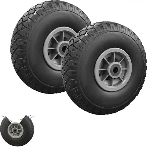Idmarket – Lot de 2 roues increvables 250mm – Alésage 16mm – Roulement à aiguilles – Pour diable et chariot de jardin