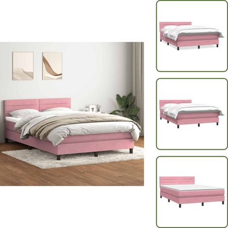 Boxspringbett mit Matratze Rosa 140x220 cm Samt - Boxspringbett - Boxspringbetten - Bett - Betten (1/5)