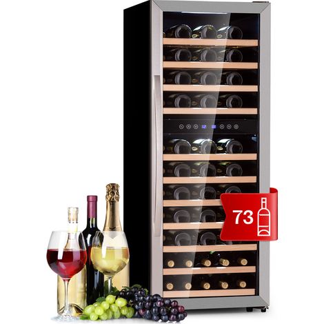 Klarstein Free-standing Wine Cooler Drinks Fridge, Dual Zone Wine Fridges Drinks Cooler, Indoor/Outdoor Small Beer Fridge with Glass Door, Refrigerator w/ LED Lighting, 5-18°C, 73 Bottles