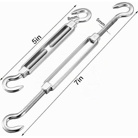 304 Stainless Steel Clothes Line Tensioner Hook and Hook, Stainless Steel Wire Tensioner for Garden Wire, Fence, Door Cable, Hanging Wires (1/4)