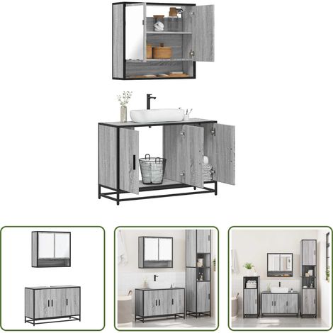vidaXL Meuble vasque - Ensemble de meubles de salle de bain 2 pcs Sonoma gris (1/5)