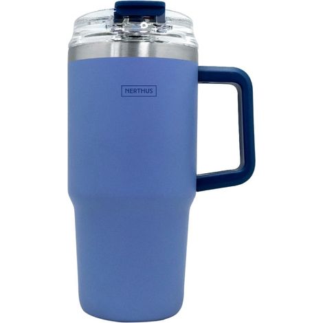 tasse isotherme 600 ml bleue avec couvercle paille idéale pour travail voiture voyages (1/5)