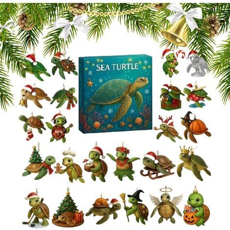 Calendrier De L'Avent Tortue De Mer - Décor Acrylique 2D 24 Jours 2025 Calendrier Compte À Rebours Tortues Mer Charme Pour Voiture Rétroviseur Mur Porte Adultes Cadeaux Pour Bas De (1/5)
